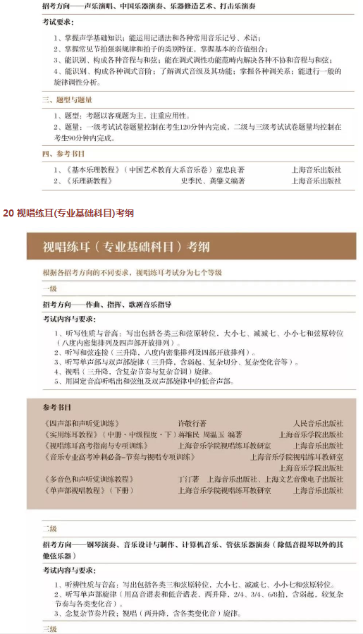 2020上海音乐学院艺术类招生专业及考试大纲 2020上海音乐学院艺术类招生专业及考试大纲